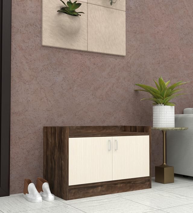 Image of SPECIALITY PANELS 2 Door Shoe Rack with Storage Cabinet, Brown and White, 75x49 cm, DIY Assembly