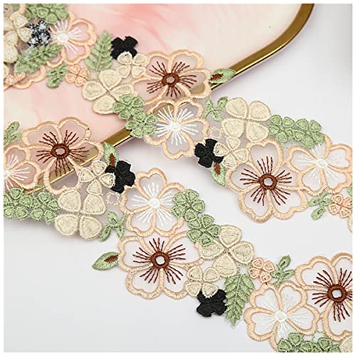 3Yard Organza 3D Flower Lace Trim, Green And Beige Embroidery Floral Lace Ribbon For Dress/Wedding/Bridal Diy Sewing Decoration #TOP2