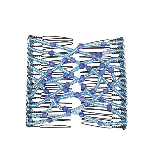 Greatstar EZ Stretch Pearls Combs For Girl, Magic Beading Hair Comb-Double Clips Hair Styling Accessories for Women Girls Hair Beauty (Blue)