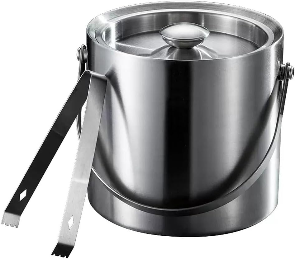 Ice Bucket Stainless Steel Ice Cube Barrel Cold Beer Barrel Double-layer Large-capacity Sealed Insulation Barrel Bar Commercial Champagne Barrel Ice Buckets For Parties(Small)