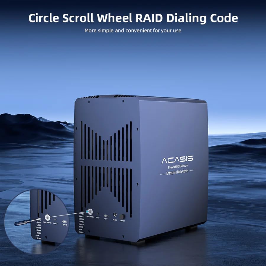 Image of ACASIS 5-Bay External Array 2.5″ /3.5″ USB to SATA HDD Case with 8-Mode RAID & 96W Power Adapter for 2.5″ /3.5″ SATA HDD /SSD, Support 5x24TB Upto 120TB