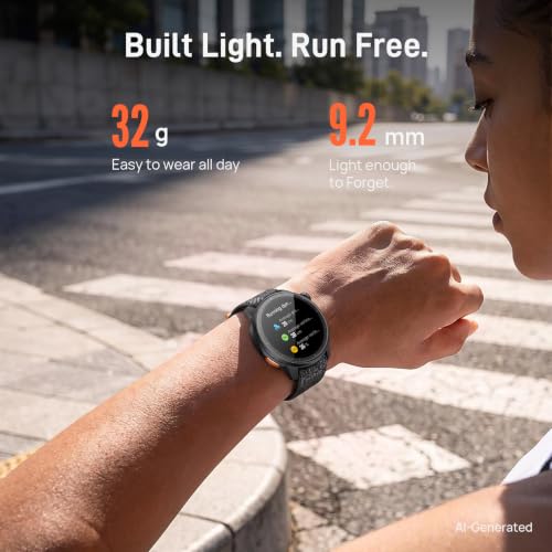 mibro AeroPace GPS Running Smartwatch with Running Plan, Lightweight, 44mm | Ultralight 32g, Upgrade Mibro Coach, 1.32" AMOLED, Dual Band GPS, Offline Maps, 8 Day Battery, 5ATM, Two Traps, Black