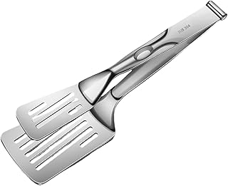 304 Stainless Steel Steak Tongs Ergonomic Handle Multi Purpose Cooking Utensil for BBQ Pancakes Bread