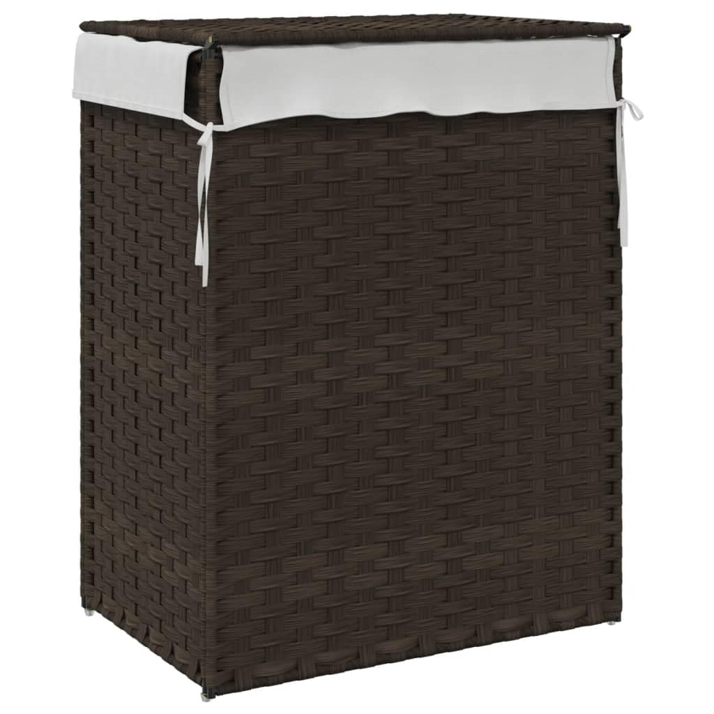 Kosz na pranie z pokrywką 46x33x60 cm Poly Rattan ciemnobrązowy