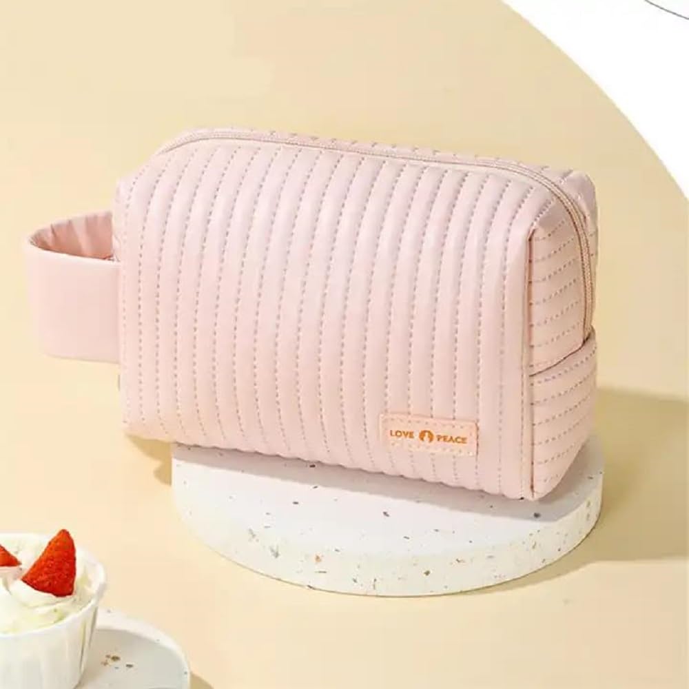 Luxansa Cosmetic Bag for Women, Litchi PU Leather Makeup Pouch for Women, Large Capacity Cosmetic Travel Bag, Portable Makeup Kit Storage Bag with Handle and Divider, Makeup Organizer Bag 2