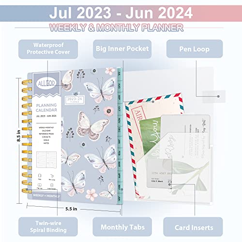 Allgod 2023-2024 Planner Weekly & Monthly Agenda Book Yearly Calendar Planning To Do List Notebook, Jul 2023- Jun 2024 With Monthly Tabs, Inner Pocket,Waterproof Cover,Pen Loop,Spiral Bound (Blue Butterfly, A5) #TOP1
