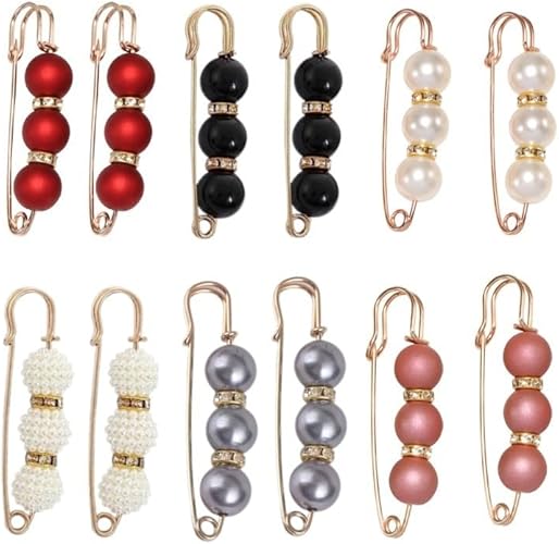 12 Pieces Pearl Brooch Pins, Safety Pin for Women Girls Clothing Dresses Jeans,Sweater Shawl Clips Pearl Brooches