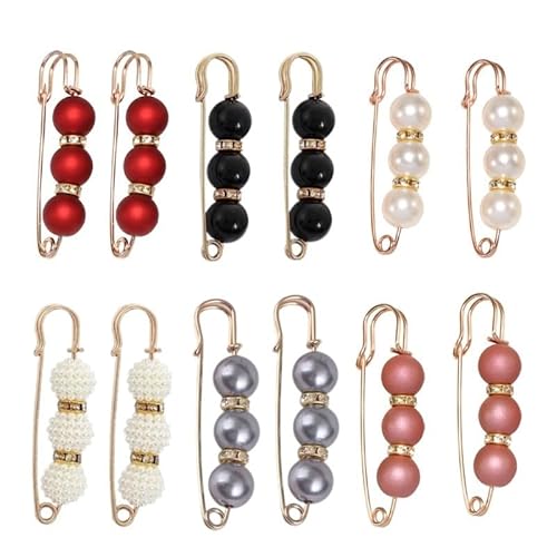 12 Pieces Pearl Brooch Pins, Safety Pin for Women Girls Clothing Dresses Jeans,Sweater Shawl Clips Pearl Brooches