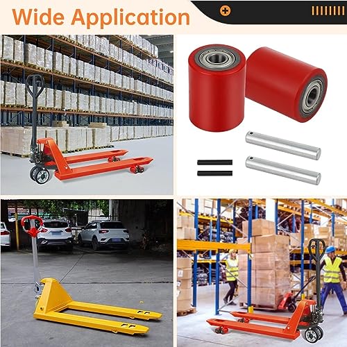 Image of 1 Pair Pallet Jack Load Wheels, Manual Pallet Jack Truck Wheels 3 inch x 3.75 inch with Bearings ID 20mm, Pallet Jack and Lift Truck Rear Wheel Replacement, Red(1 Pair)