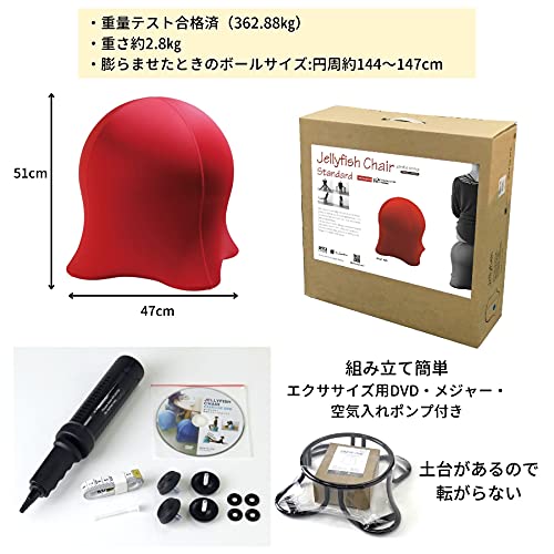 SPICE OF LIFE(スパイス) 転がらない ジェリーフィッシュ チェア レッド バランスボール エクササイズDVD エアポンプ 組立式 耐荷重360kg 寝かしつけ オフィスチェア 約47x47x51cm WKC102RD 6枚目