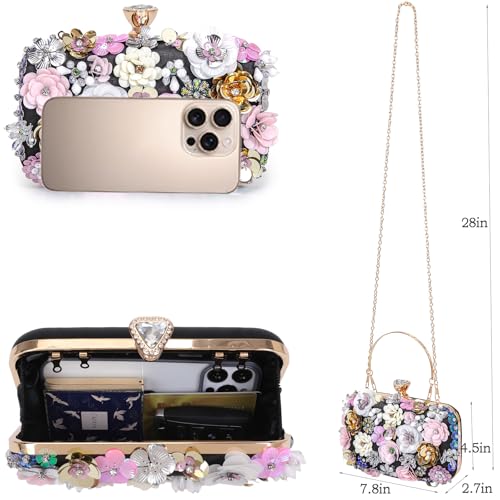 Image of BBTT.ful Women Clutches Flower Evening Handbag Chain Strap Shoulder Bag handbag Wedding bag purse