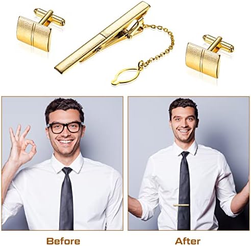 Gold Herren Krawattennadel Krawattenklammer Manschettenknöpfe Set mit Geschenk Tasche Business Hemd Anzug Clip für Krawatten Männer Geschenke Hochzeit Schmuck Accessoires