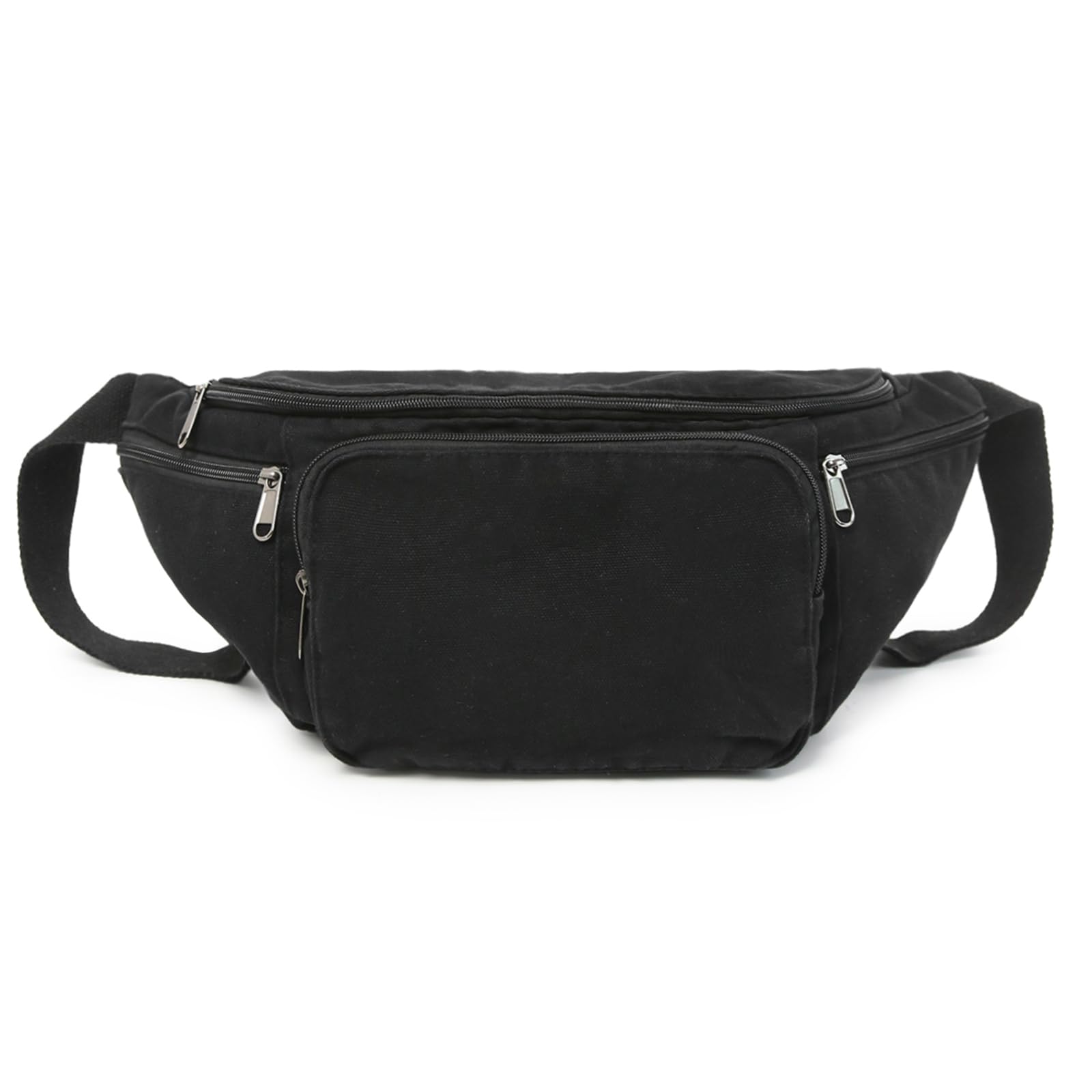 Boziee Canvas Umhängetasche Vintage-Stil Bauchtasche mit Mehreren Reißverschlusstaschen Herren Crossbody Tasche für Alltag und Reisen (Schwarz)