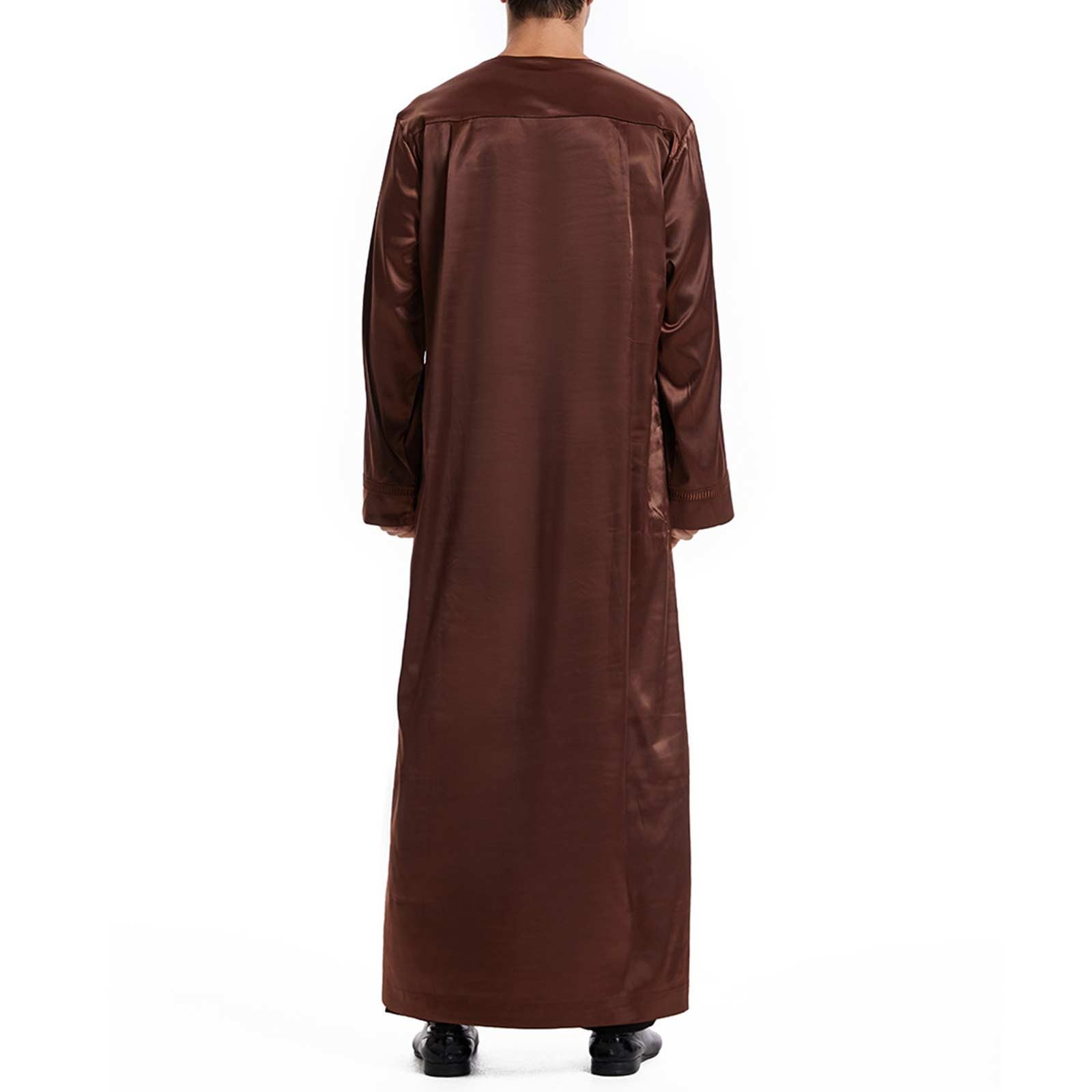 Męski muzułmański kaftan thobe długi szlafrok, arabska islamska odzież z haftowanym dekoltem, luźny strój Eid Ramadan Dubai, tradycyjna koszula Abaya do modlitwy na co dzień