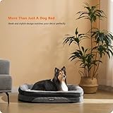 HMTOPE Orthopädisches Hundebett, Hundesofa, Vierseitiges Nackenrolle Kissen, rutschfeste Unterseite Hundekorb, Abnehmbar und Waschbar, Kleine Hunde, Mittelgroße Hunde, 90 x 71 x 15 cm, Hellgrau