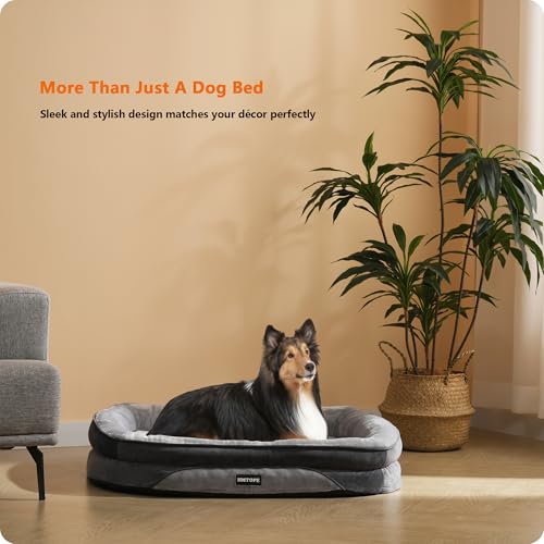 HMTOPE Orthopädisches Hundebett, Hundesofa, Vierseitiges Nackenrolle Kissen, rutschfeste Unterseite Hundekorb, Abnehmbar und Waschbar, Kleine Hunde, Mittelgroße Hunde, 90 x 71 x 15 cm, Hellgrau