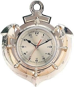 HS Polished Brass Anchor & Ship Wheel Quartz Clock