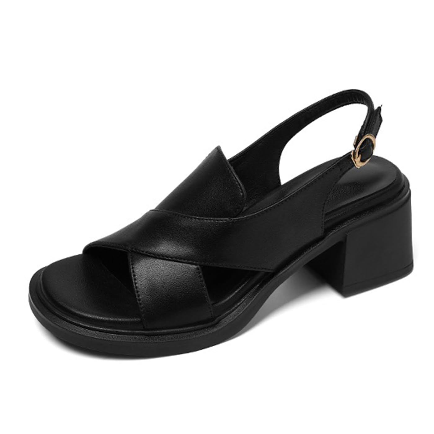 Sandali Estivi Donna Punta Aperta Cinturino Tacco Largo | Design minimal, Tallone aperto, Tacco 5 cm, Suola gomma, Passeggio, Vacanza