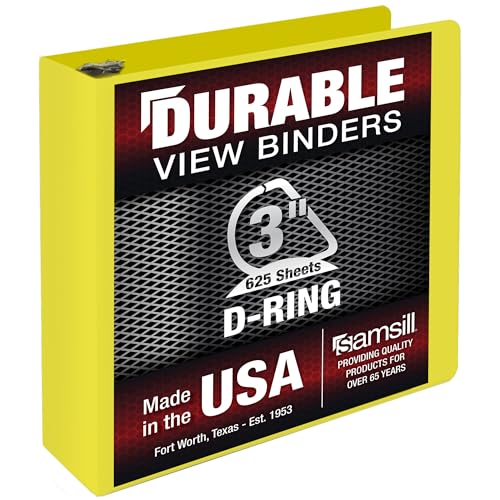 Image of Samsill Durable 3 Inch Binder, D Ring Binder, Customizable Clear View Cover, Lemon Yellow, Holds 625 Pages