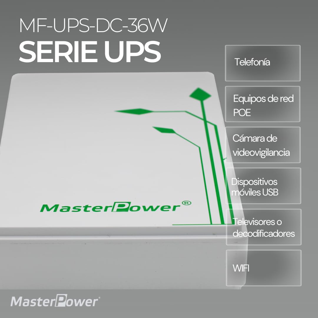 Master U-Power, SAI Mini UPS de Respaldo, 4000mAh 36W, para WiFi, Router, Módem, Cámara de Vigilancia, con Entrada AC y Salida USB 5V 2A - 5V 3A, 9V 2A, 12V 1,5A DC - PoE 15V 1A, 24V 1A