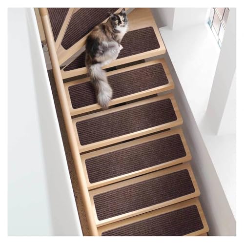 階段マット, 15パック 20cm x 76cm 滑り止め マット, サイズに合わせてカットできます 階段の改装シート 木製および大理石の階段に適しています,brown