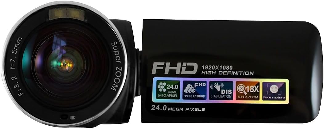 HamiltonBuhl HDV17BK ActionPro FHD Digital Video Camera 24MP, 2.7-Inch TFT-LCD Screen with 270 Angle Rotation, 18x Digital Zoom (Black)