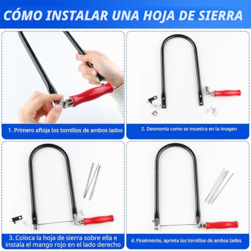 Miniatura 3 de Txerfolg Juego De Sierra De Marquetería Con 9 Hojas De Sierra 4 6 8 10 10t14t18t24t32t Y Arco Para Metal Y Madera Con Mango De Madera, 130mm Sie Rra De Hoja Cortes Precisos, Sierra Fina Para Trabajos