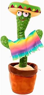 JIANW Cacto Dançante e Falante Brinquedo Repete Grava Pisca Toca Músicas Infantil Interativo Repete a Fala Voz Com Roupa para Crianças( cores de chapeu variadas)