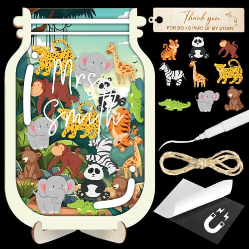 Image of 9 inch DIY Name 32 Tokens Jungle Magnetic Reward Jar Gifts for Classroom Teacher Kids Potty Training Chore Chart Toddler Good Behavior Management Tools Back to School RWJ-03-JUN-M