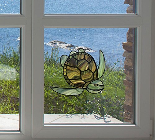 Honu - Sea Turtle - Stained Glass Style - See-Through Vinyl Window Decal - Yadda-Yadda Design Co. (Med 4.5