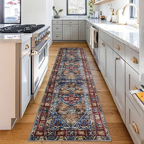 Tewwet Hallway Runner Rug, Non Slip Runners Rug With Rubber Backing, Machine Washable Boho Vintage Rugs For Kitchen Bedroom Entryway Accent Area Carpet Runner 2X8 Ft #TOP8