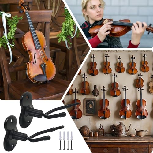 Soporte de pared para violín con soporte para , 2 soportes para violín con soporte para , soporte de exhibición de instrumentos de cuerda que ahorra espacio para el hogar, estudio, sala de - imagen 4