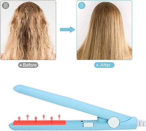 Miniatura 2 de Jonlaki Mini alisador y rizador de pelo 2 en 1, rizador de calor con placa de turmalina de cerámica, rizador de calor con placa de turmalina de