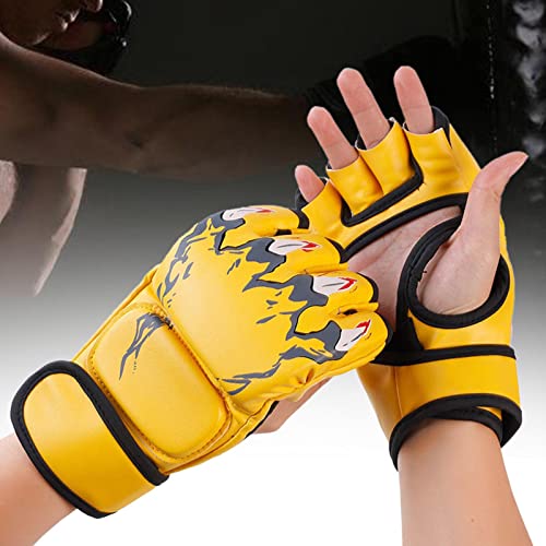 Rockible Boxing Gloves, Open Palms Protective Gear Lightweight Breathable Sport Mittens Mitts For Women Men Punching Bag Fitness Grappling Sparring, Claw Of Tiger Yellow #TOP1