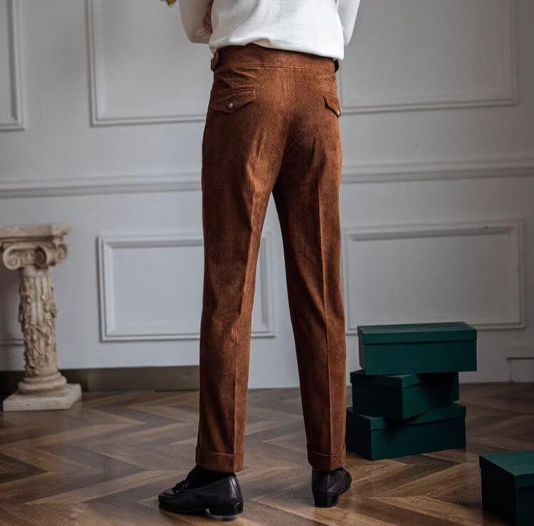 Men’s Corduroy Pants Gurkha Pleated-Front Casual Suit Trouser High Waist Business Dress Pants3