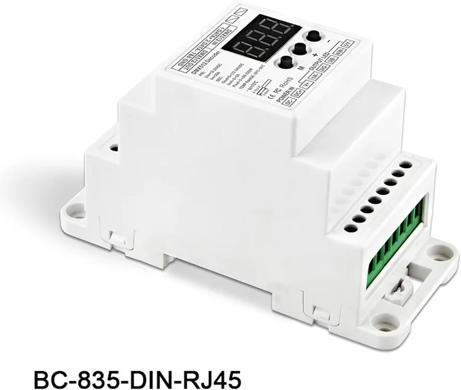 BC-835-DIN-RJ45 DC12-24V Input 5A*5CH Output DIN Rail 5CH CV PWM DMX512/1990 LED Light Strip decoder Controller