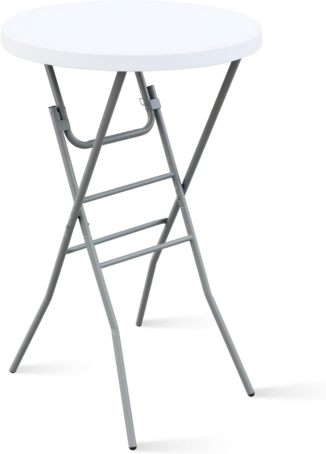 28” Round Folding Bar Table, High Top Cocktail Table with Locking Mechanism, HDPE Waterproof Stain-Resistant Top, Indoor Outdoor Patio Garden Party, White, 1 PCS