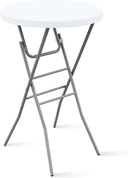 28 Round Folding Bar Table, High Top Cocktail Table with Locking Mechanism, HDPE Waterproof Stain-Resistant Top, Indoor Outdoor Patio Garden Party, White, 1 PCS