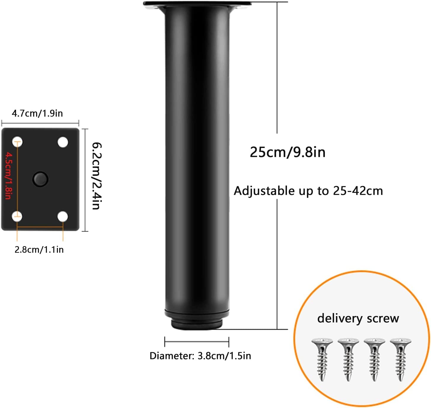Pezzi Gambe for mobili in acciaio inossidabile, piedini for divani in metallo, gambe di supporto for armadietti da bagno, piedini for mobili regolabili, for tavolo, mobile TV, comodini, comò, con viti