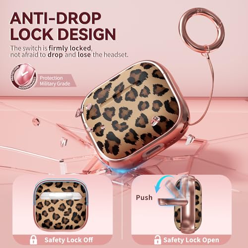 Image of Inesore for AirPods 4 Case Cover 2024 with Lock-Black+ Brown Leopard | Two-Piece Design,with Gold Keychain & Cleaning Pen,Support Wireless Charging,Cute Luxury Case for Women Girly