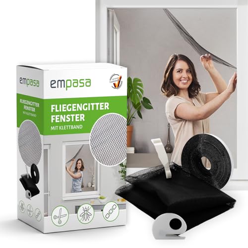 empasa Fliegengitter für Fenster mit Klettband, kürzbarer Insektenschutz ohne Bohren, Fliegennetz aus Polyester Mückennetz Moskitonetz, Größe: 110 x 130 cm, Farbe: schwarz