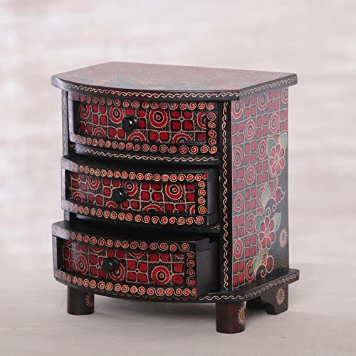 Novica Batik Wood Jewelry Box, Black And Red, Kawung Secrets' #TOP1