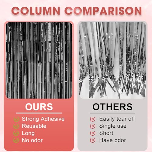 Image of Voircoloria 2 Pack Laser Black Foil Fringe Backdrop Curtains, Tinsel Streamers Birthday Party Decorations, Fringe Backdrop for Graduation, Baby Shower, Gender Reveal, Disco Party
