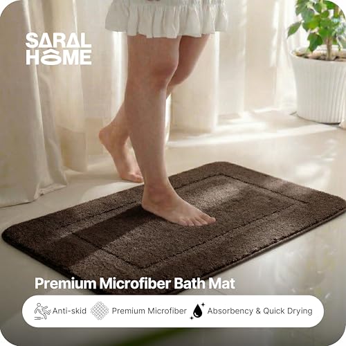 Image of Saral Home - Good Morning Mat, Soft, Anti-Skid, Washable, Water Absorbent, Quick Drying, All time usable Bathmat /Doormat /Runner. Slip-Resistant Backing for Everyday Safety.(DK.Brown. 40x60-2PC)