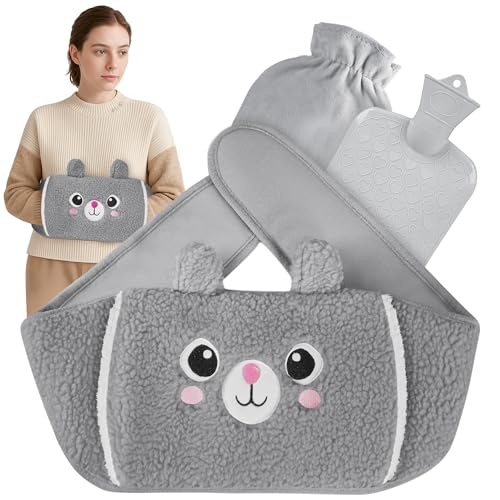 Ceinture de bouillotte, 1 l, avec ceinture extra longue de 120 cm, bouillotte avec housse et housse douce de la taille, bouillotte pour la nuque et les épaules, le dos, les jambes, réchauffement de la