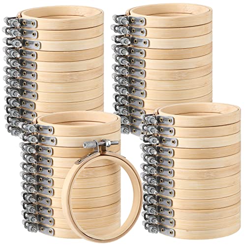 Hoteam 100 Pcs Small Embroidery Hoop Set 4 inch Wooden Bamboo