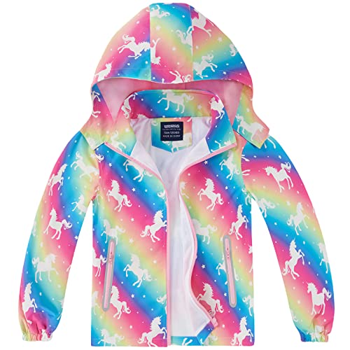 Wawsam Unicorn Girls Rain Jacket Lightweight Kids Raincoat Outdoor Unicorn Rain Coat Toddler Hooded Windbreakers Outwear Waterproof Rainbow Rain Poncho Coats For School Travel Outdoor Sports #TOP14