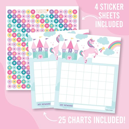 Hadley Designs Sticker Chart for Kids Behavior at Home - Sticker Reward Chart for Kids, Star Charts for Toddler, Star Charts for Good Behavior, Unicorn School Reward Stickers for Classroom Incentives — view 2