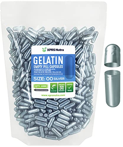 Image of XPRS Nutra Size 00 Empty Capsules - 1000 Count Empty Gelatin Capsules - Pill DIY Capsule Filling - Fillable Pills Gel Caps for DIY Supplements (Silver)