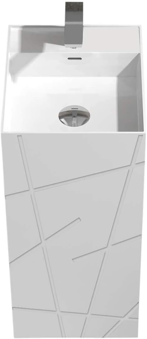 Springhill Collection Pedestal, Elegant Square Shaped Pedestal Sink, White High Gloss, Centerset Faucet Hole, Solid Surface